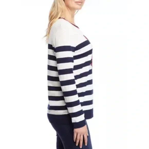 Kim Rogers Intarsia Stripe Crewneck Sweater Sequin Bow | NWT - Picture 3 of 3